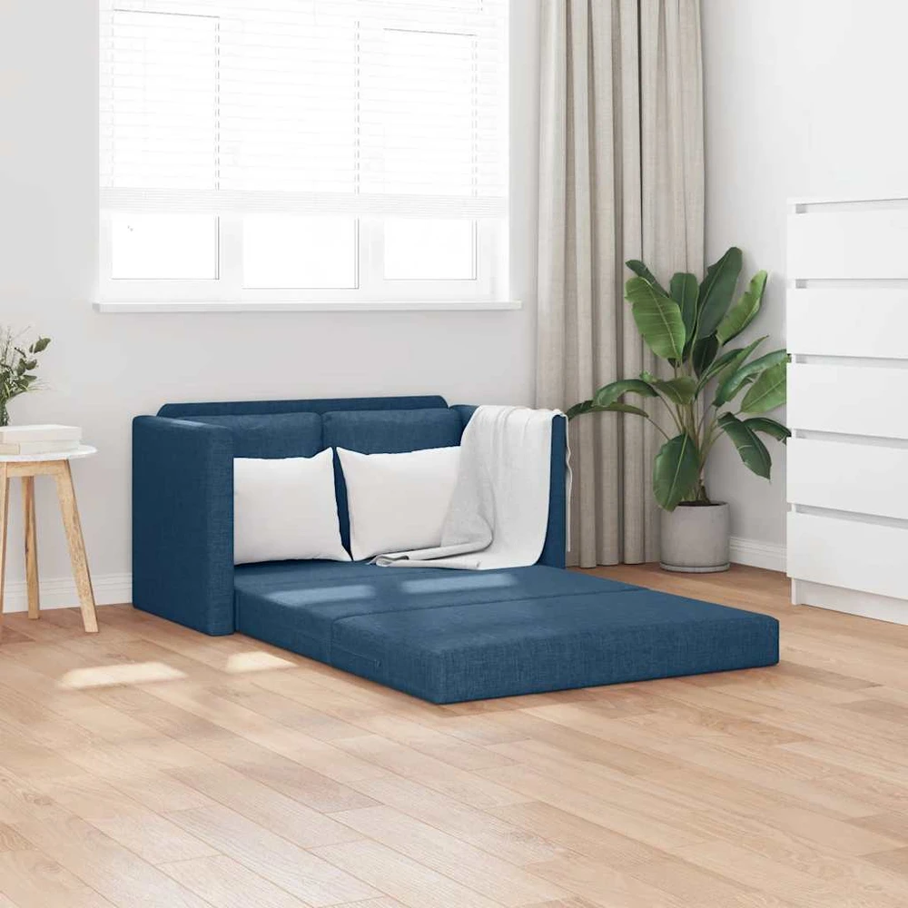 Grindų sofa-lova, 2-1, mėlynos spalvos, 112x174x55cm, audinys