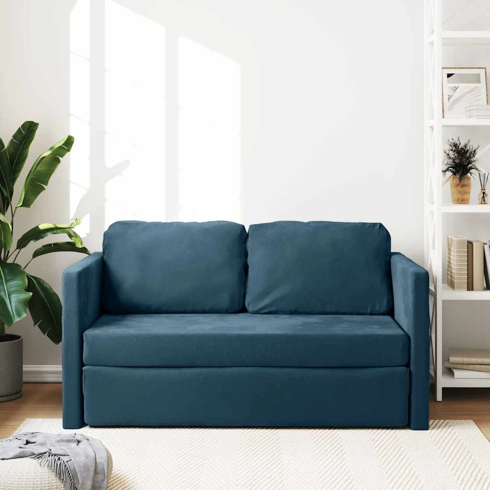 Grindų sofa-lova, 2-1, mėlynos spalvos, 122x204x55cm, aksomas