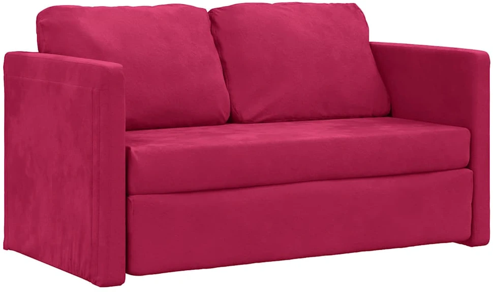 Grindų sofa-lova, 2-1, raudonojo vyno, 122x204x55cm, aksomas