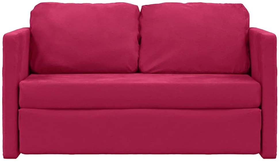 Grindų sofa-lova, 2-1, raudonojo vyno, 122x204x55cm, aksomas