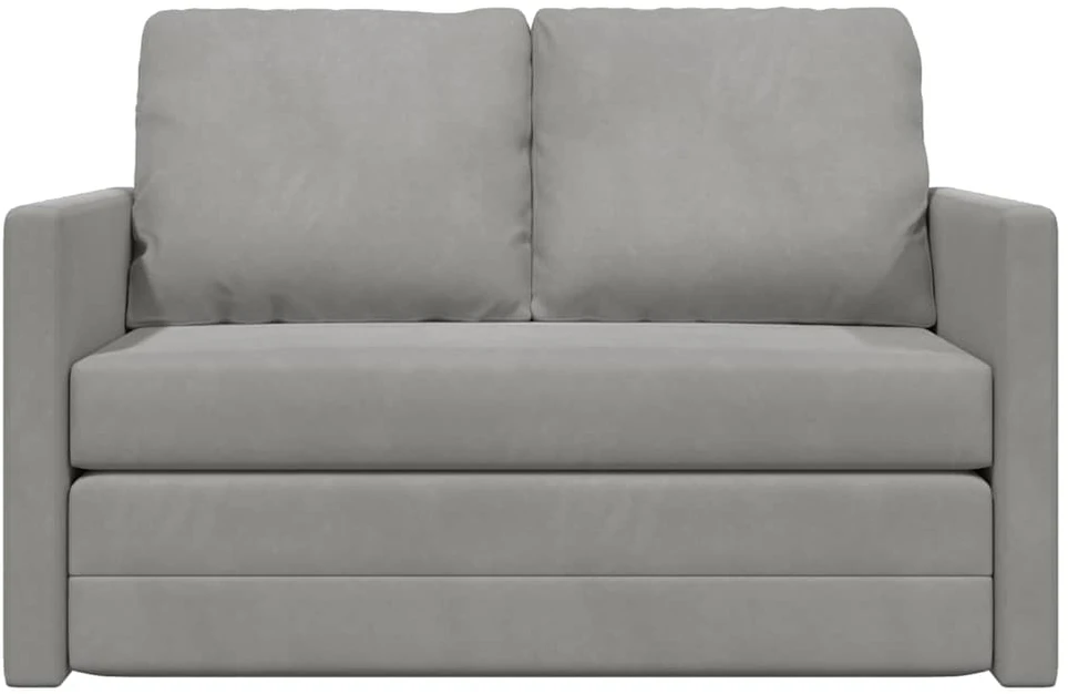 Grindų sofa-lova, 2-1, šviesiai pilka, 122x204x55cm, aksomas