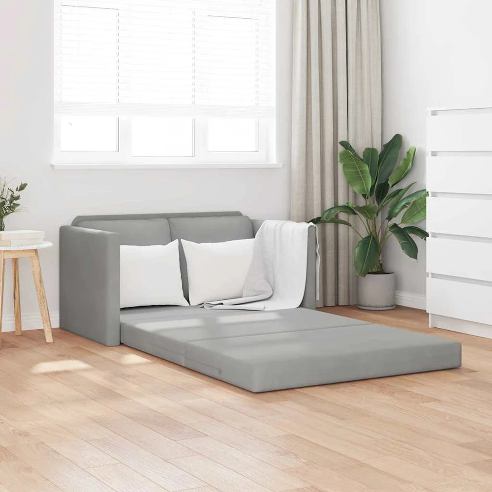 Grindų sofa-lova, 2-1, šviesiai pilka, 122x204x55cm, aksomas