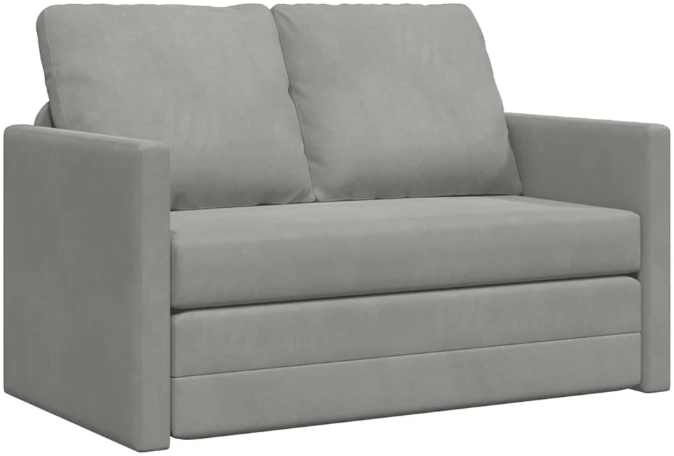 Grindų sofa-lova, 2-1, šviesiai pilka, 122x204x55cm, aksomas
