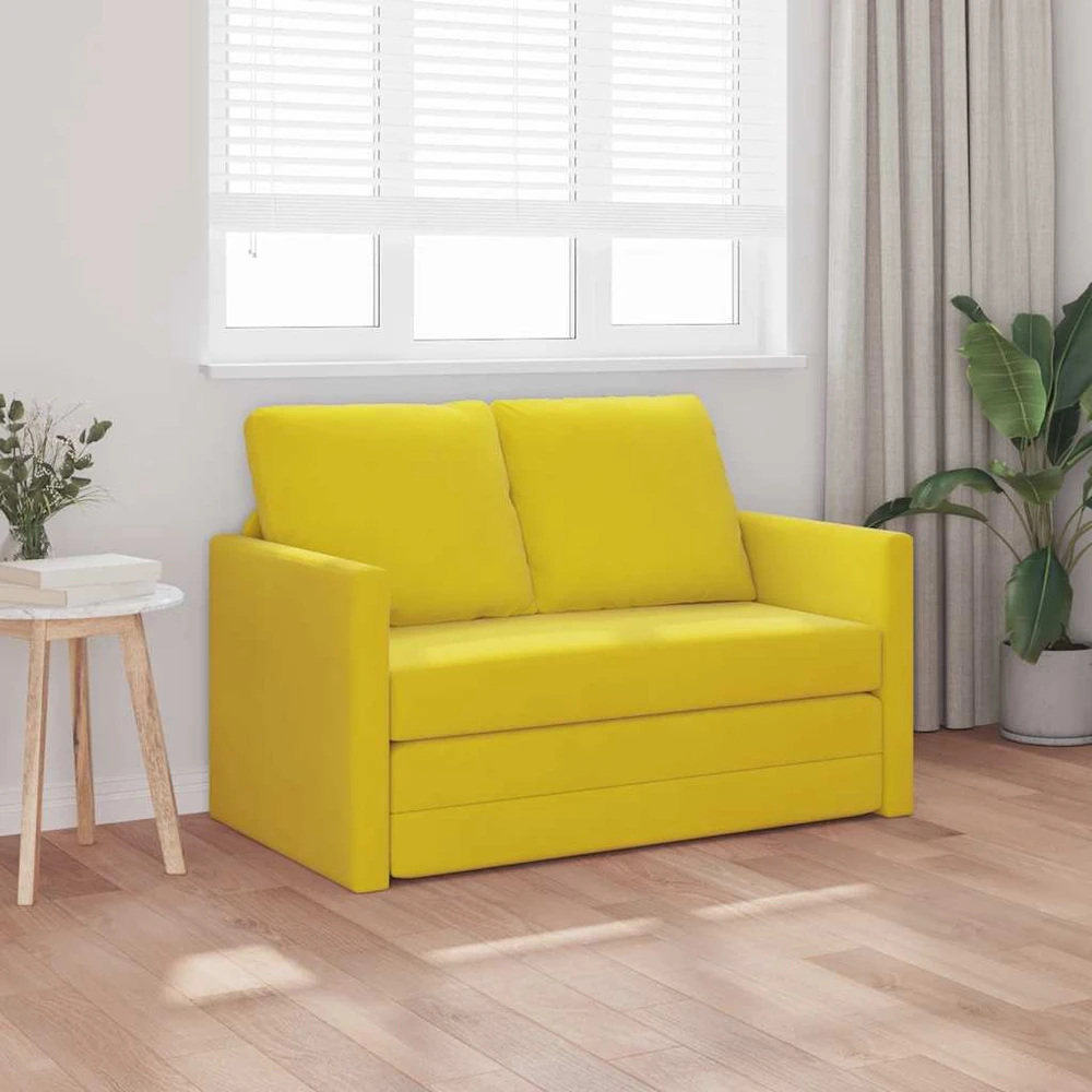 Grindų sofa-lova, 2-1, tamsiai geltona, 122x204x55cm, aksomas