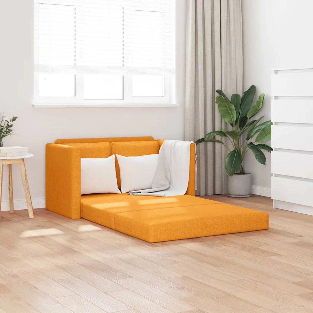 Grindų sofa-lova, 2-1, tamsiai geltona, 112x174x55cm, audinys