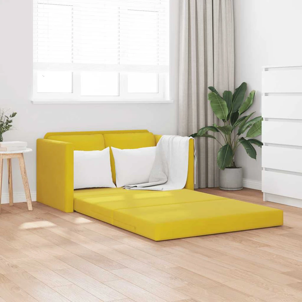 Grindų sofa-lova, 2-1, tamsiai geltona, 122x204x55cm, aksomas