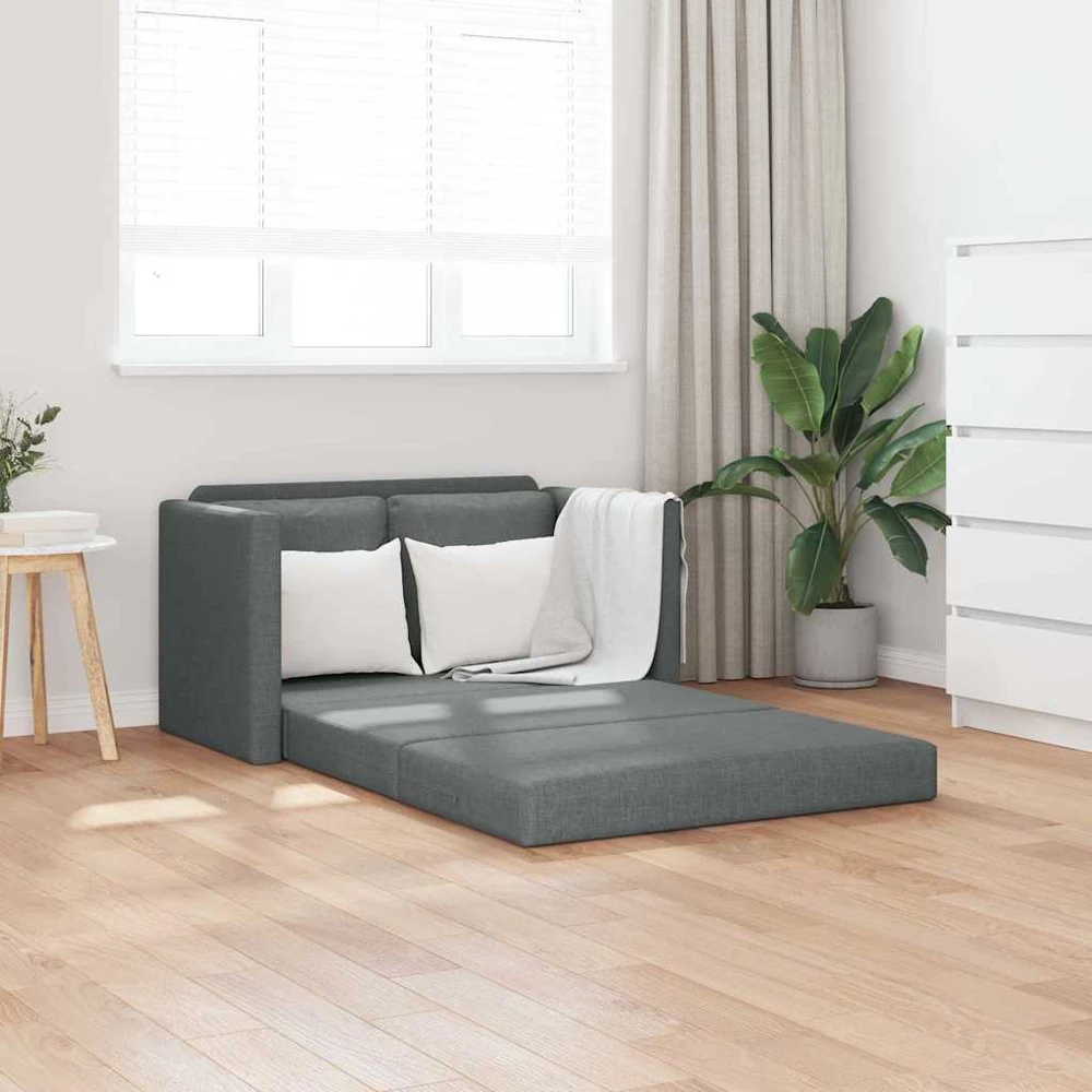 Grindų sofa-lova, 2-1, tamsiai pilka, 112x174x55cm, audinys