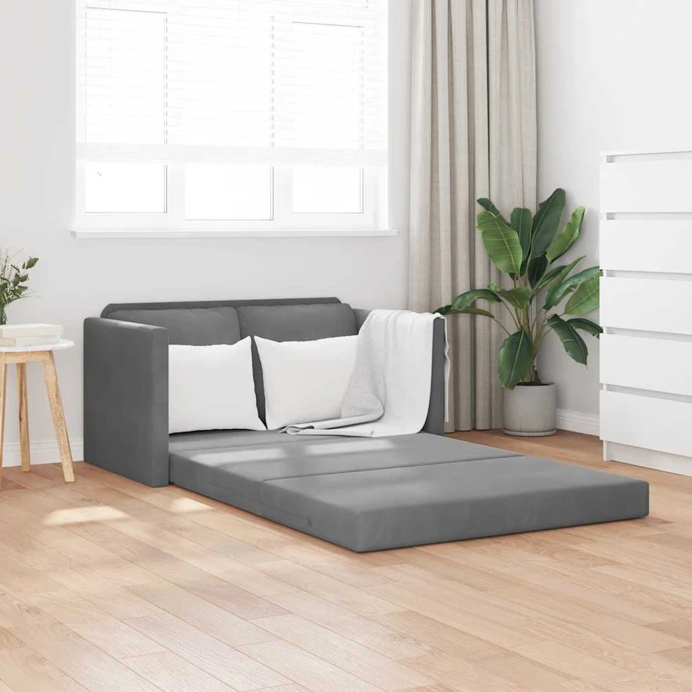 Grindų sofa-lova, 2-1, tamsiai pilka, 122x204x55cm, aksomas