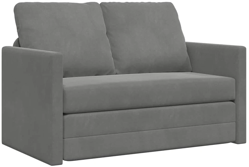 Grindų sofa-lova, 2-1, tamsiai pilka, 122x204x55cm, aksomas
