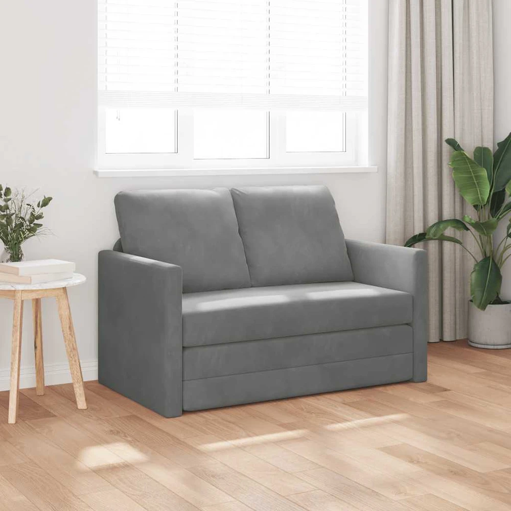Grindų sofa-lova, 2-1, tamsiai pilka, 122x204x55cm, aksomas