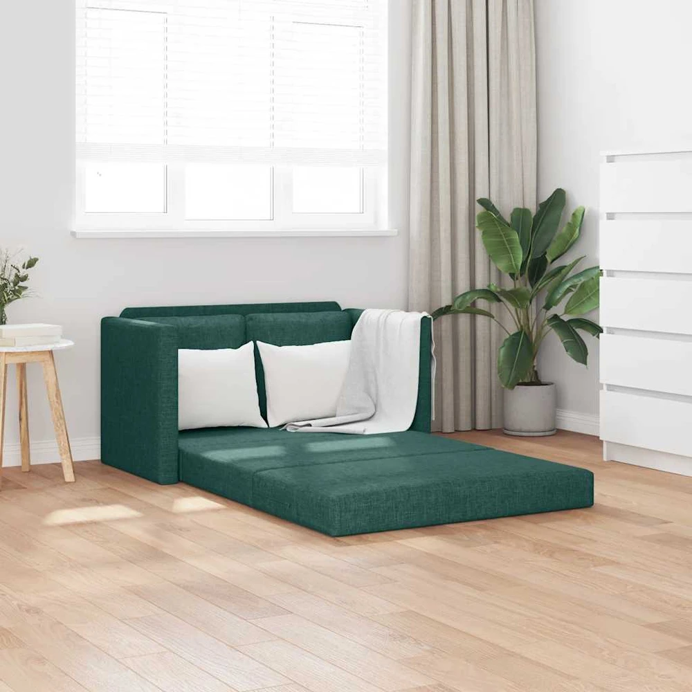 Grindų sofa-lova, 2-1, tamsiai žalia, 112x174x55cm, audinys
