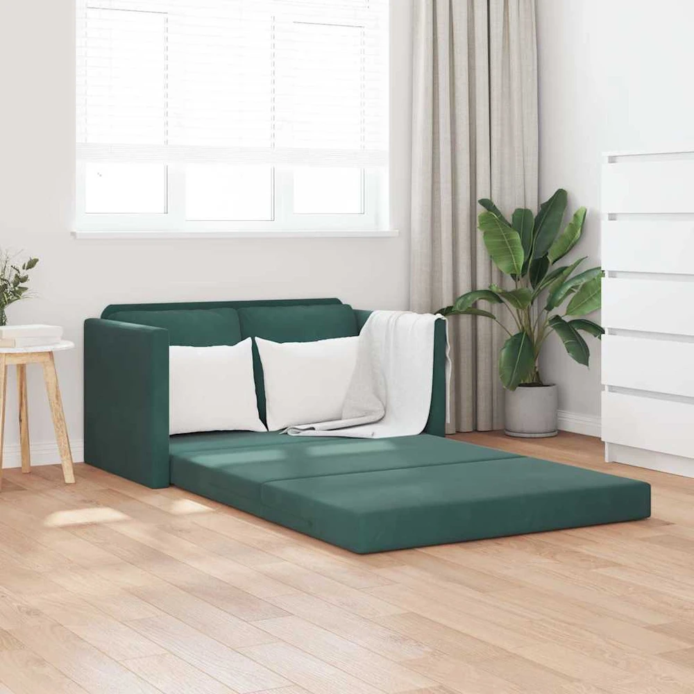 Grindų sofa-lova, 2-1, tamsiai žalia, 122x204x55cm, aksomas