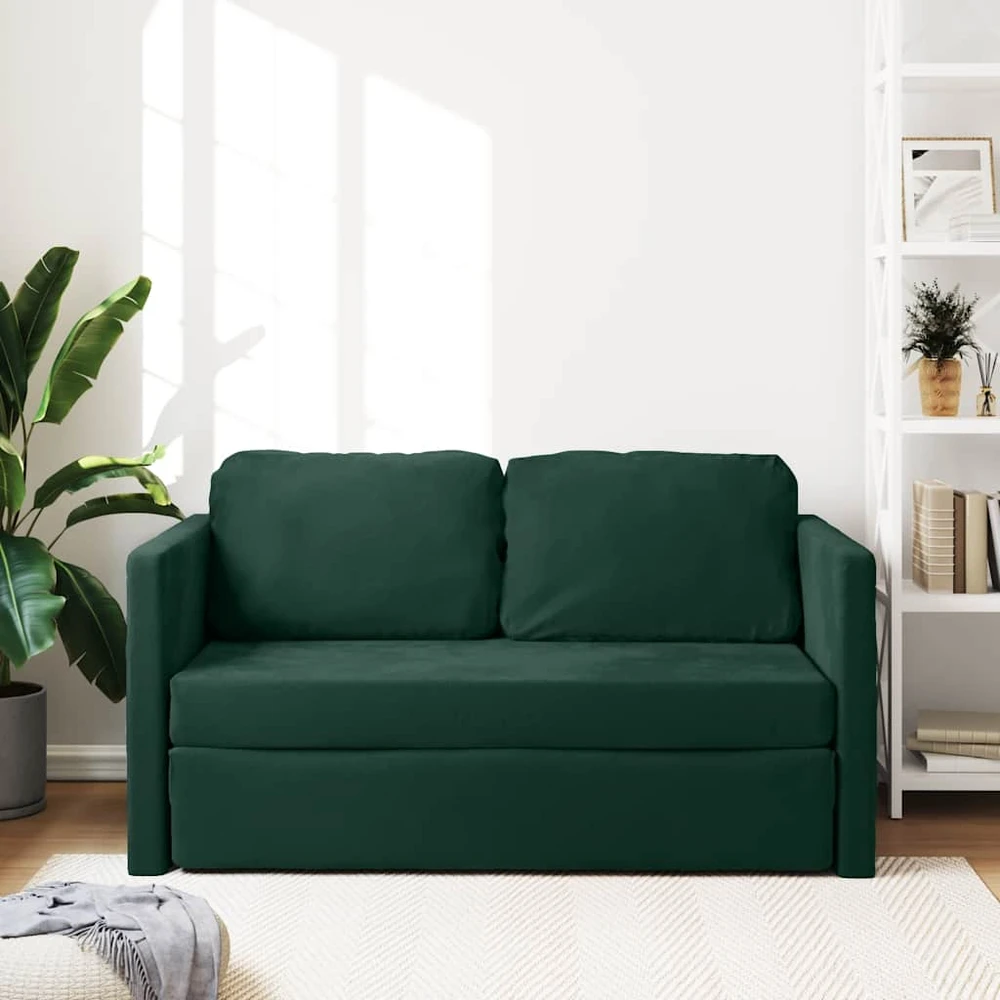 Grindų sofa-lova, 2-1, tamsiai žalia, 122x204x55cm, aksomas