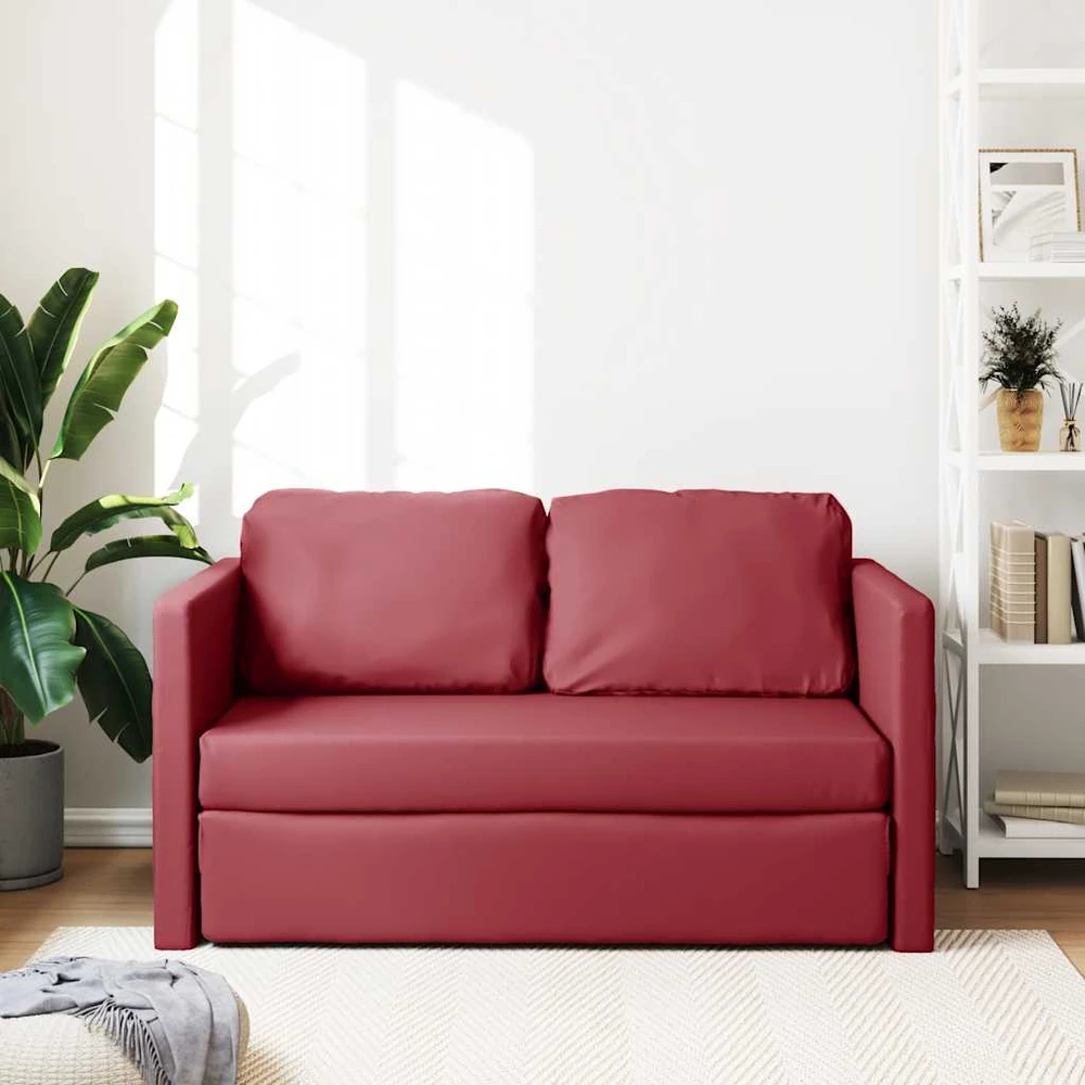 Grindų sofa-lova, 2-1, vyno, 112x174x55cm, dirbtinė oda