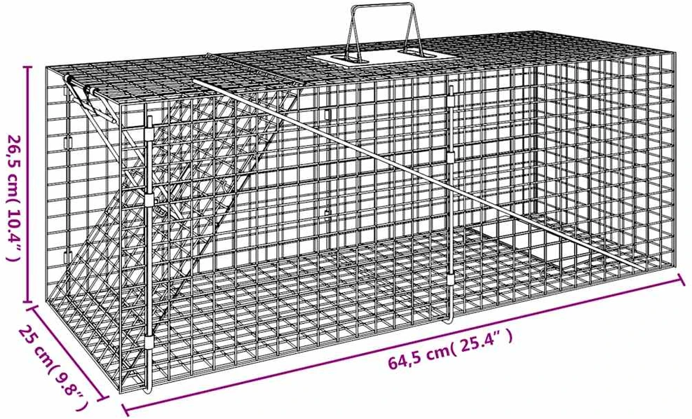 Spąstai gyvūnams, 64,5x25x26,5cm, galvanizuota geležis