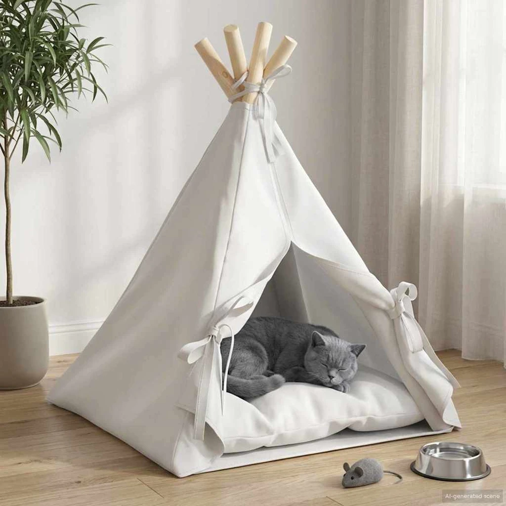 Gyvūnų teepee su pagalve Balta 40 x 40 x 50 cm Poliesteris