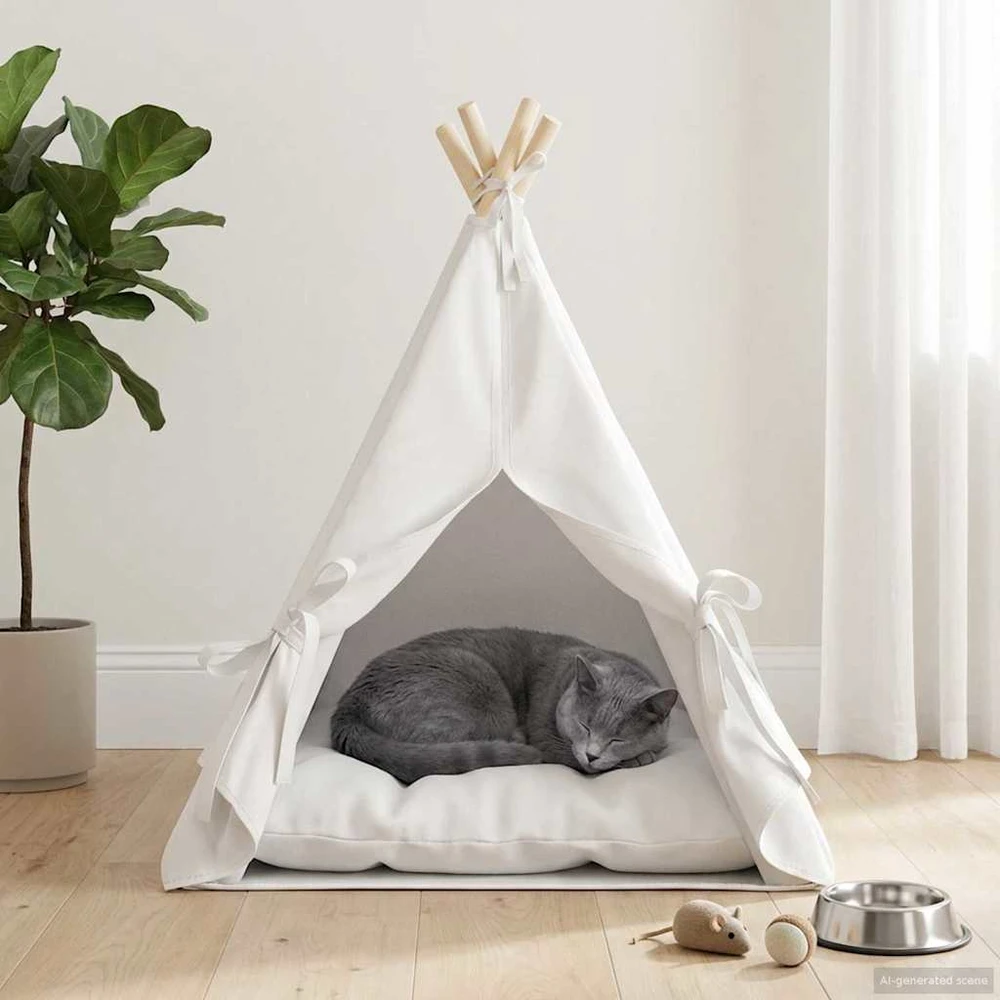 Gyvūnų teepee su pagalve Balta 50 x 50 x 60 cm Poliesteris