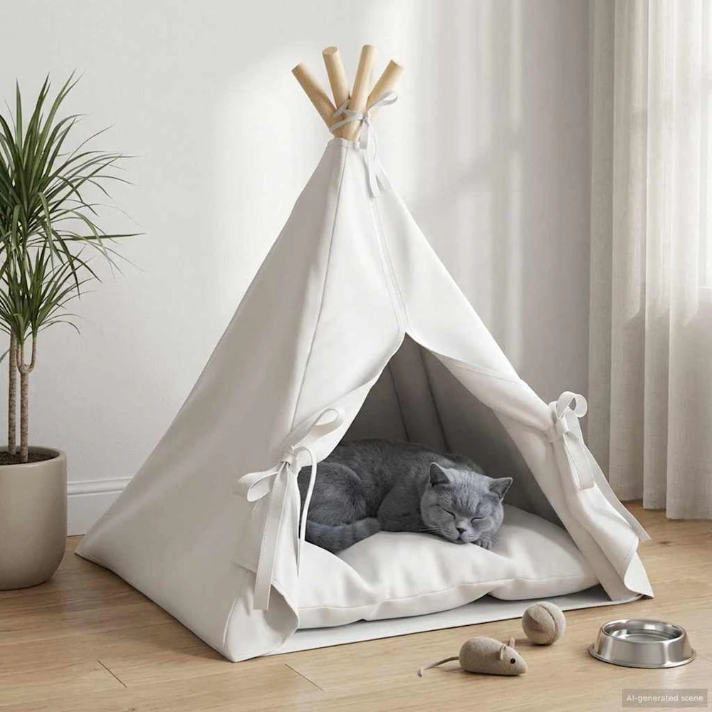 Gyvūnų teepee su pagalve Balta 50 x 50 x 60 cm Poliesteris