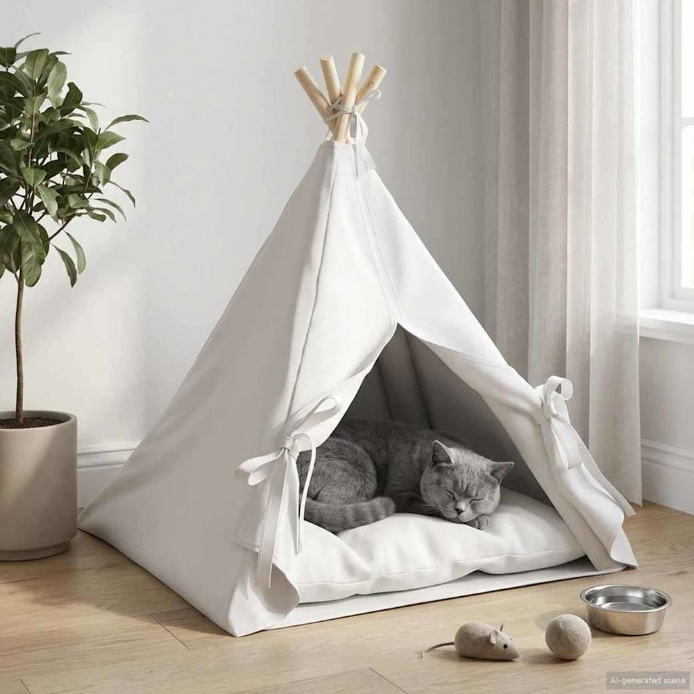 Gyvūnų teepee su pagalve Balta 60 x 60 x 70 cm Poliesteris