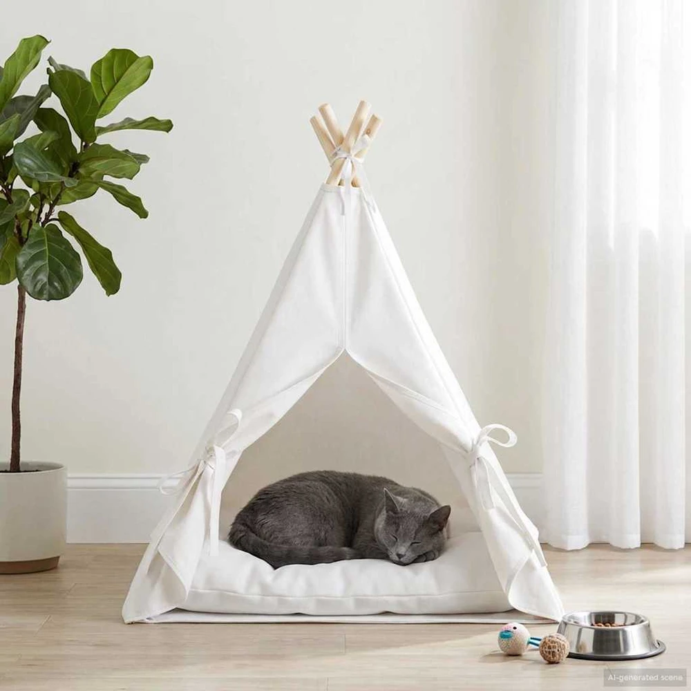 Gyvūnų teepee su pagalve Balta 60 x 60 x 70 cm Poliesteris