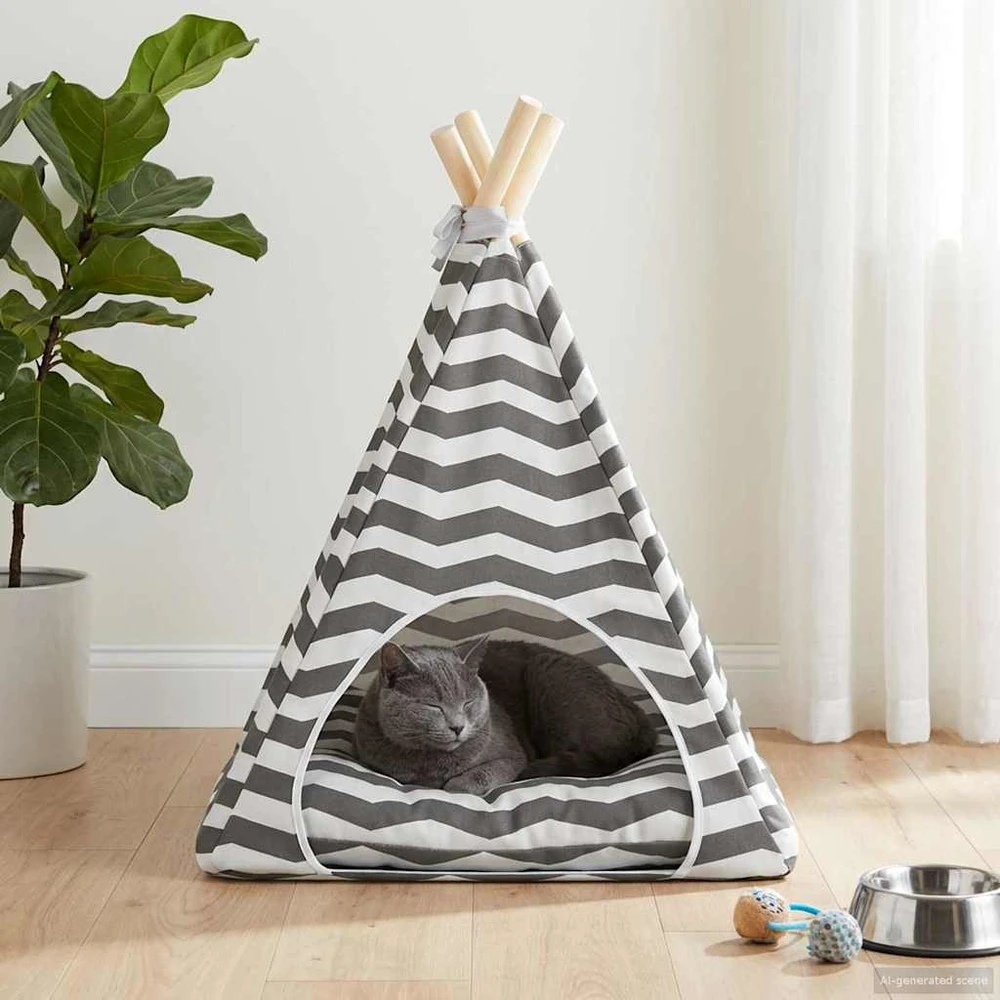 Gyvūnų teepee su pagalve Balta ir pilka 40 x 40 x 50 cm