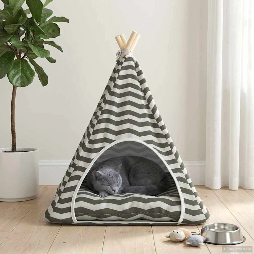 Gyvūnų teepee su pagalve Balta ir pilka 60 x 60 x 70 cm