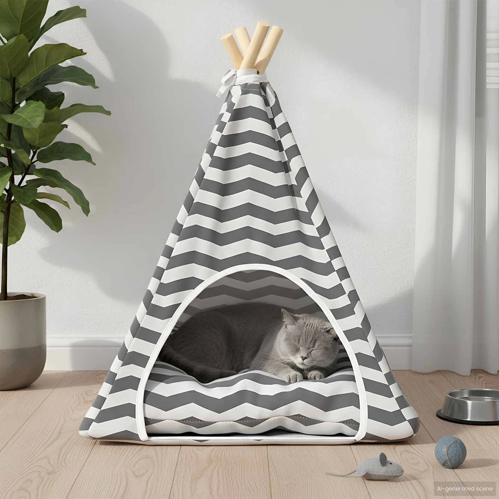 Gyvūnų teepee su pagalve Balta ir pilka 50 x 50 x 60 cm