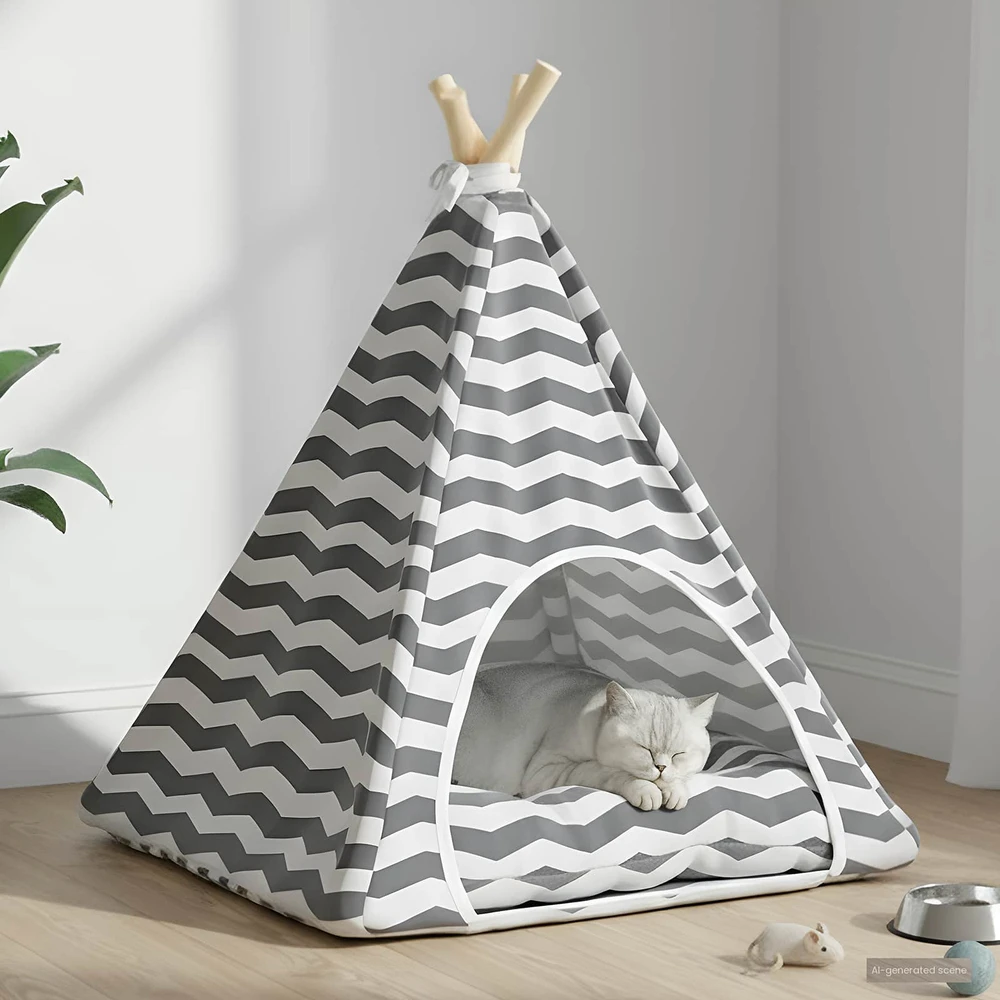 Gyvūnų teepee su pagalve Balta ir pilka 50 x 50 x 60 cm