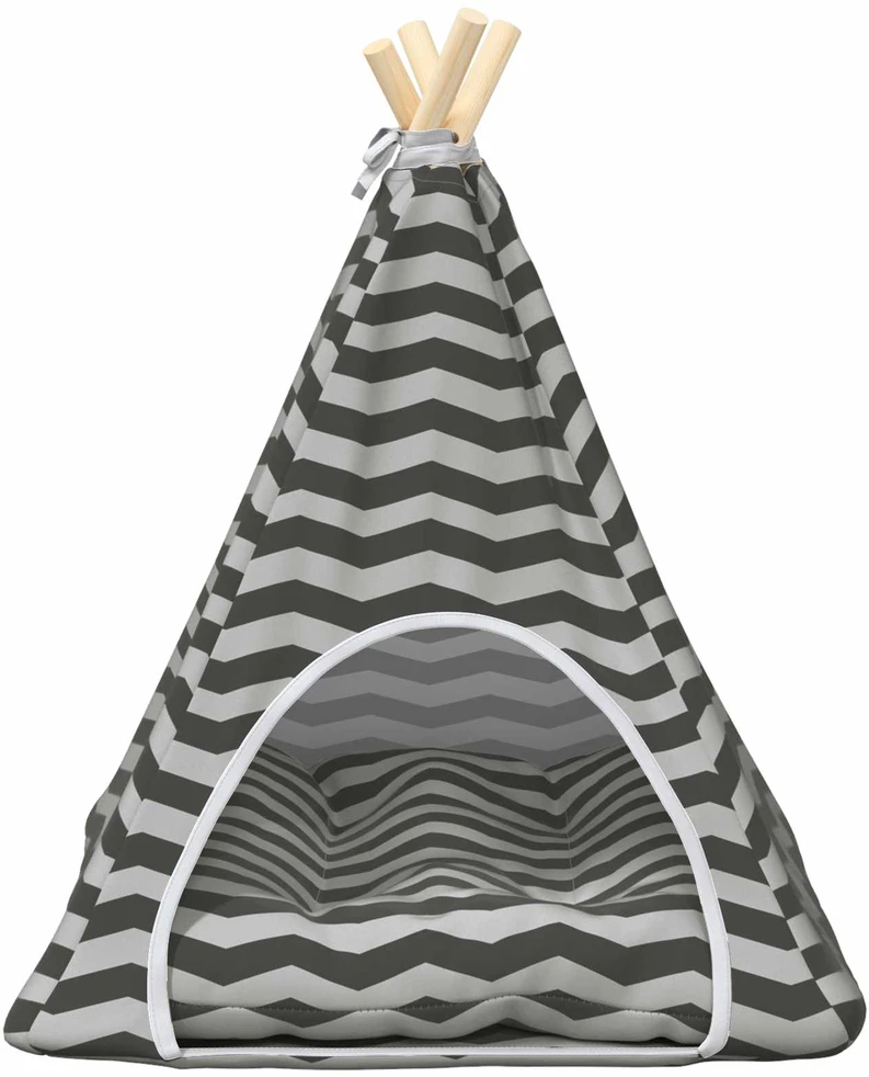 Gyvūnų teepee su pagalve Balta ir pilka 50 x 50 x 60 cm