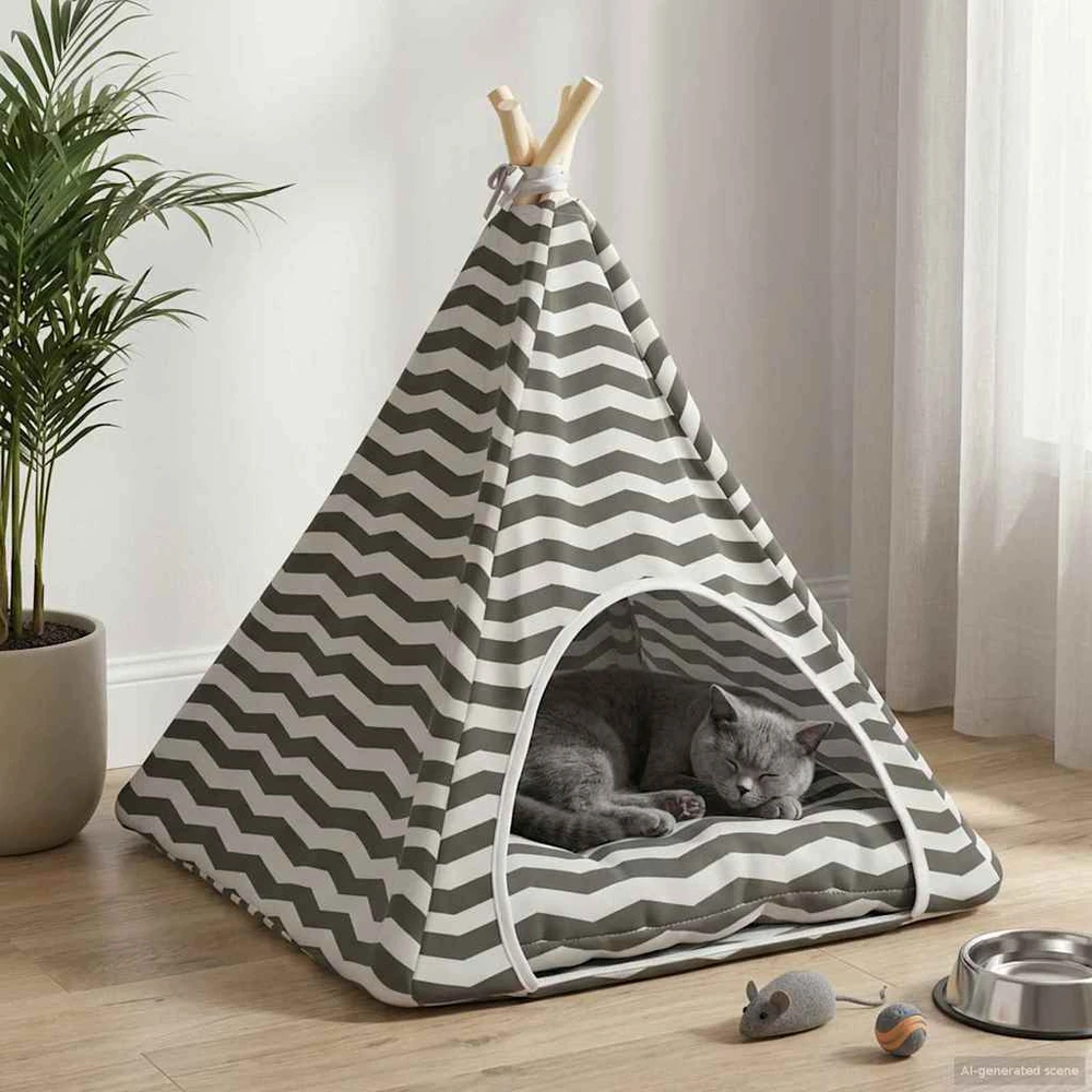 Gyvūnų teepee su pagalve Balta ir pilka 60 x 60 x 70 cm
