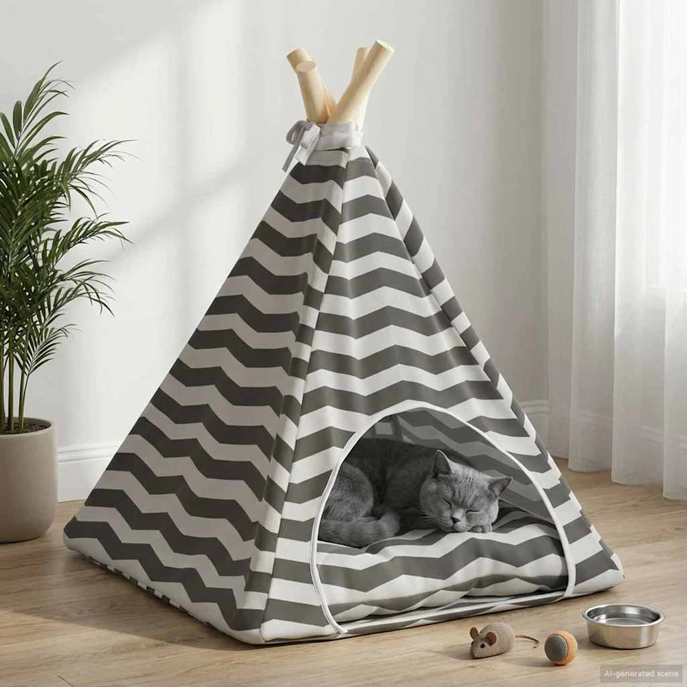 Gyvūnų teepee su pagalve Balta ir pilka 40 x 40 x 50 cm