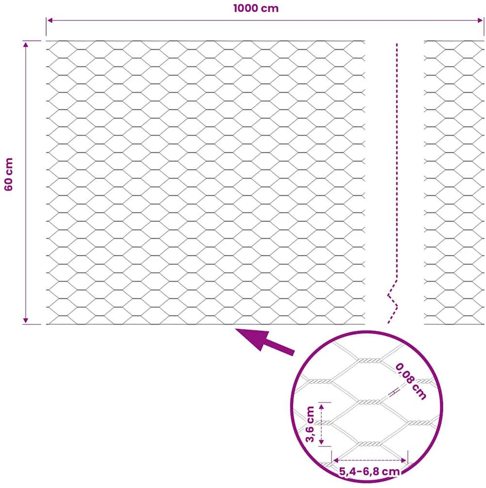 Heksagoninė tvora 0,6 x 10 m PVC Pilka