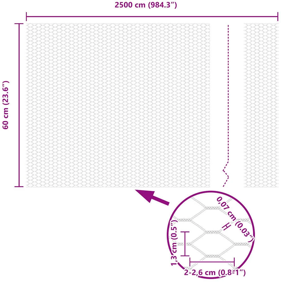 Heksagoninė tvora 0,6 x 25 m PVC Pilka