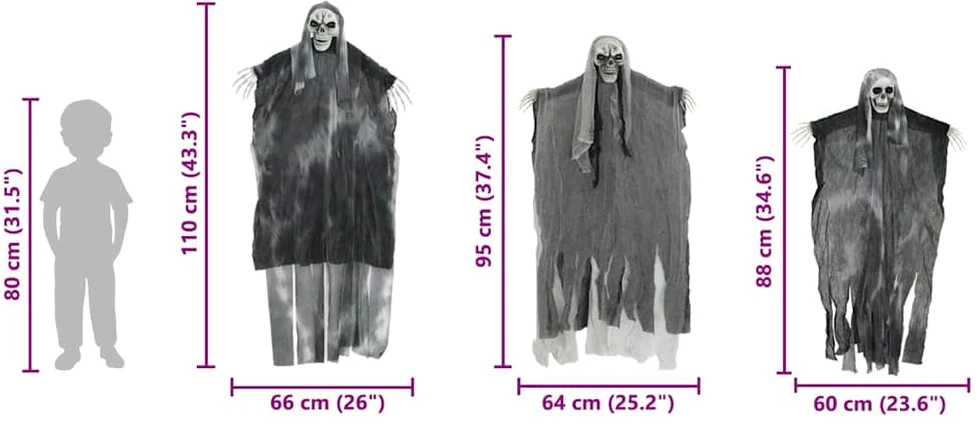 Helovino Kabančios Ghost 3 vnt. Juoda 66 x 110 cm Poliesteris