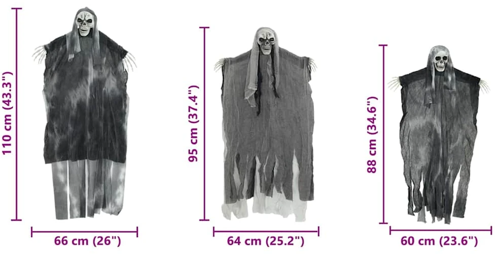 Helovino Kabančios Ghost 3 vnt. Juoda 66 x 110 cm Poliesteris