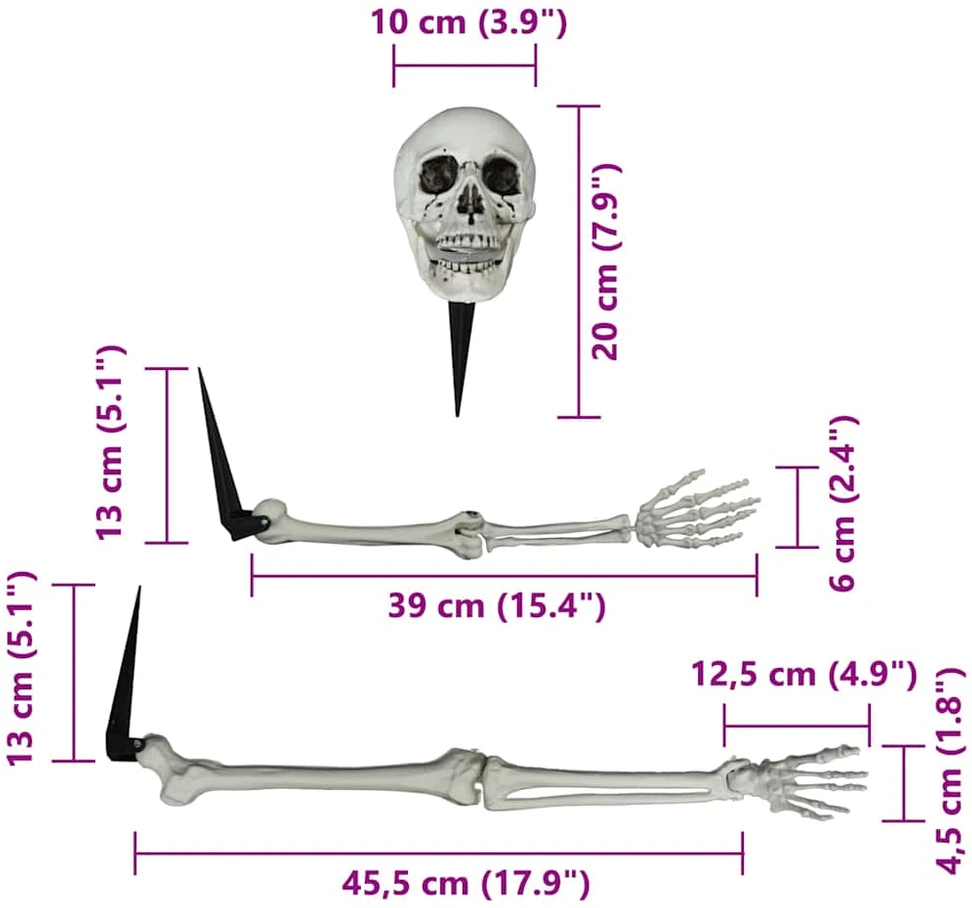 Helovino skeletas su žemės kuolais Balta 45,5 x 13 cm