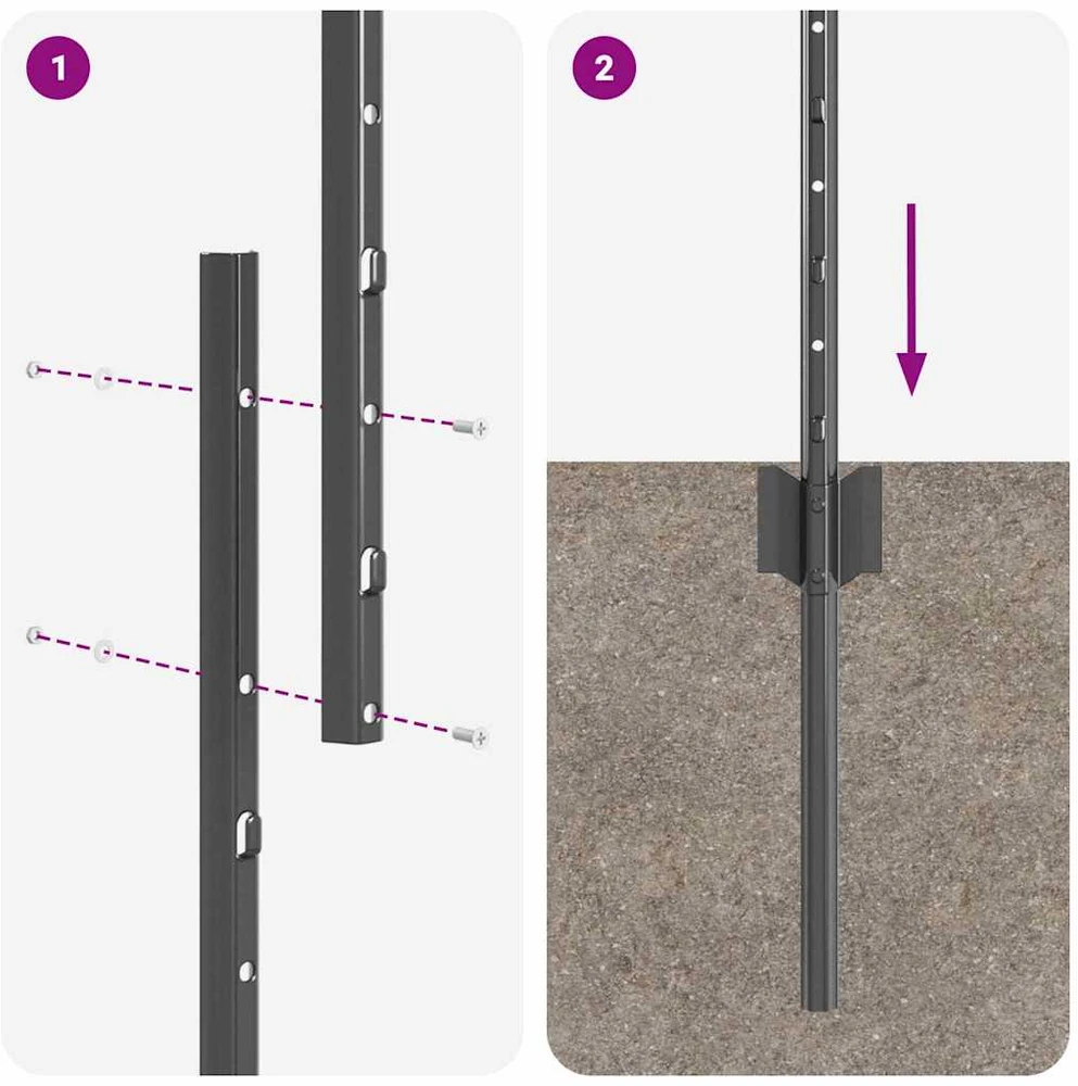 Įmontuotas tvoros stulpas 5 vnt. Pilka 200 cm