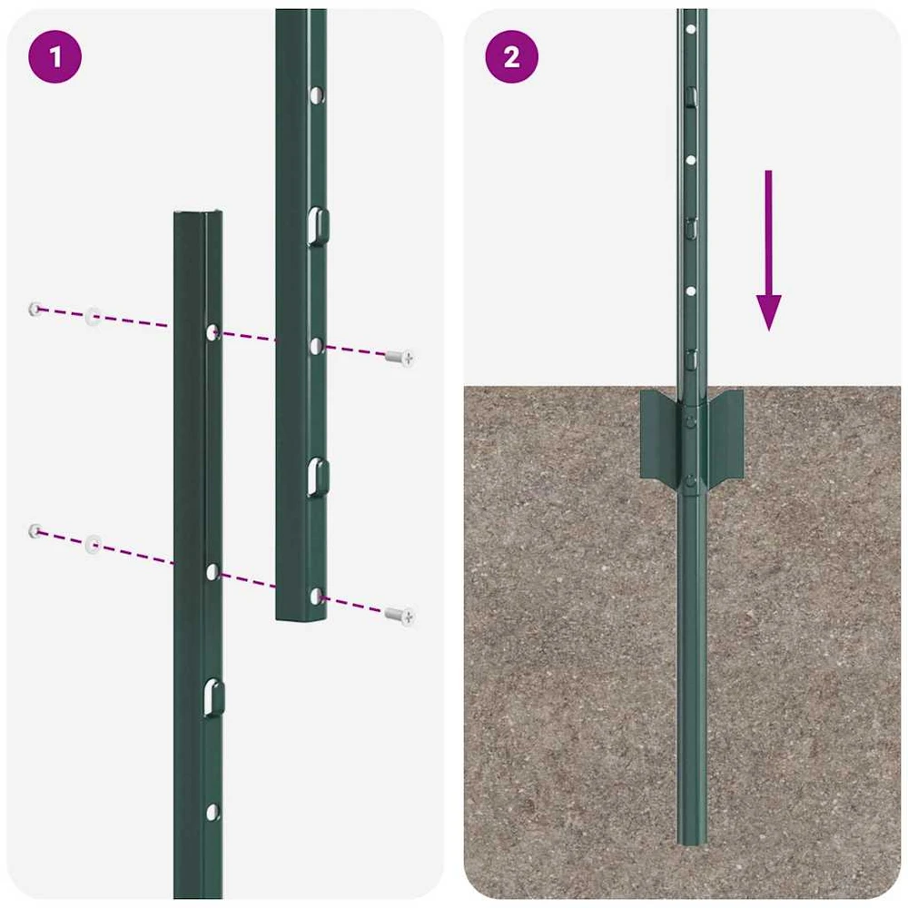 Įmontuotas tvoros stulpas 5 vnt. Žalia 200 cm