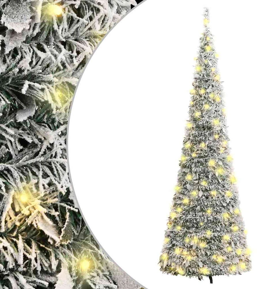 Išskleidžiama dirbtinė Kalėdų eglutė su sniegu, 180cm, 150 LED