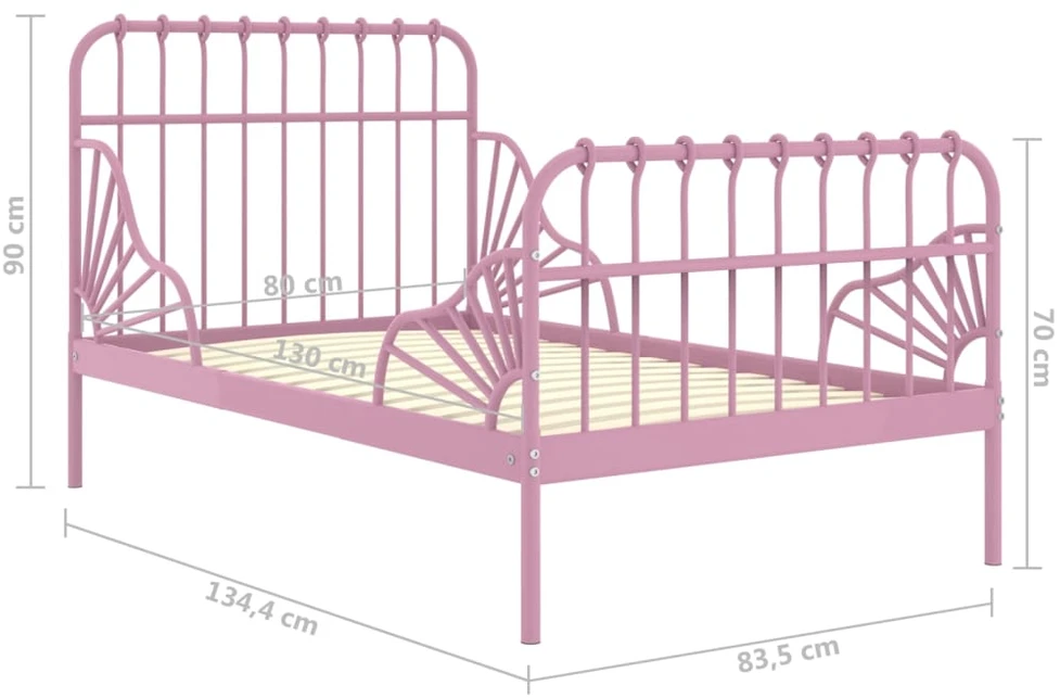 Lova Išskleidžiamas lovos rėmas, rožinis, 80x130/200cm, metalas