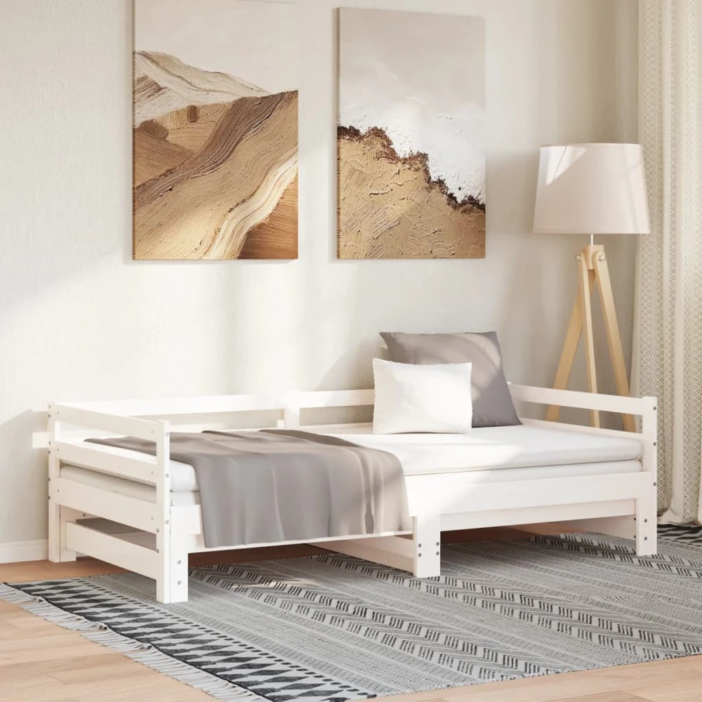 Ištraukiama lova, balta, 2x(90x200)cm, pušies medienos masyvas