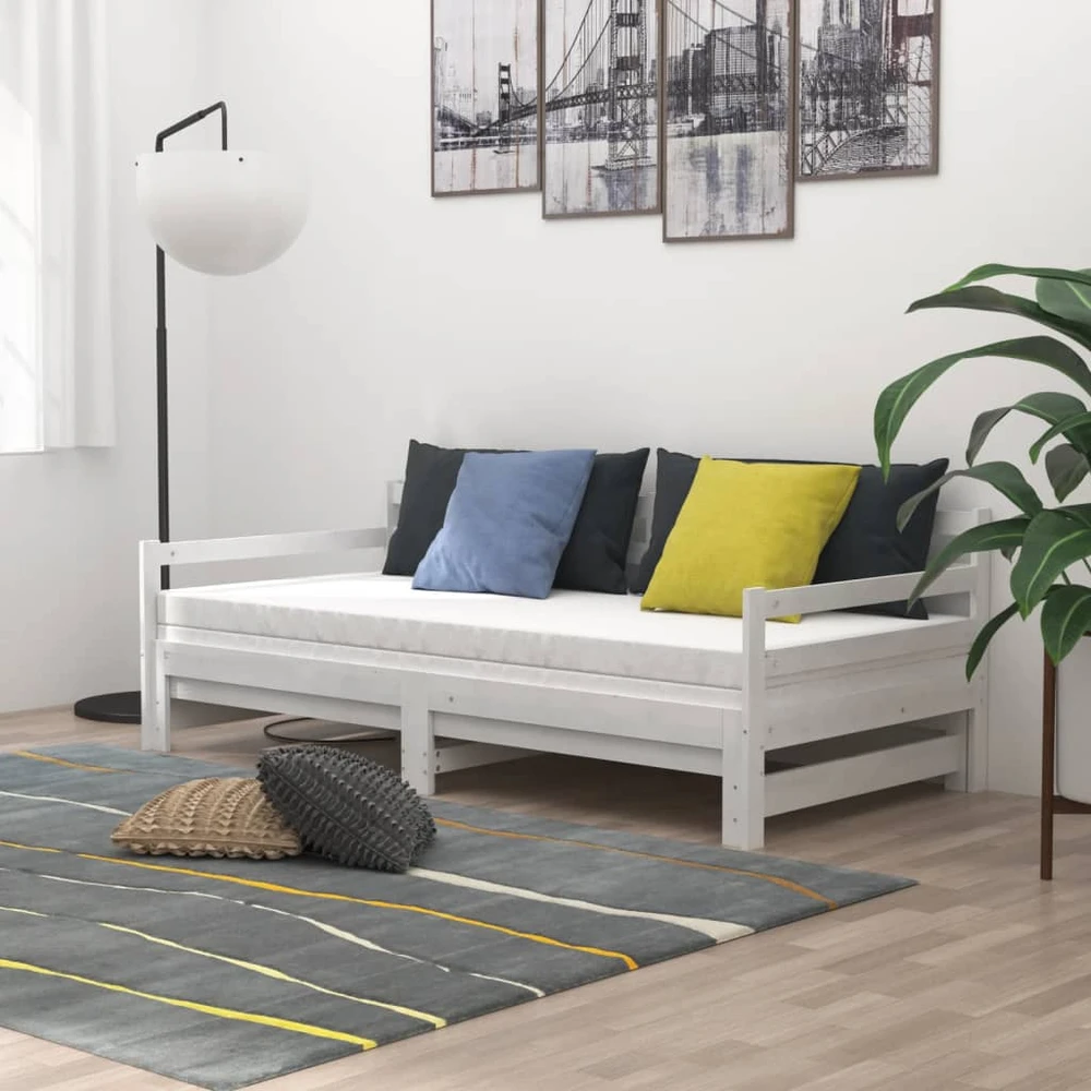 Ištraukiama lova, balta, 2x(90x200)cm, pušies medienos masyvas
