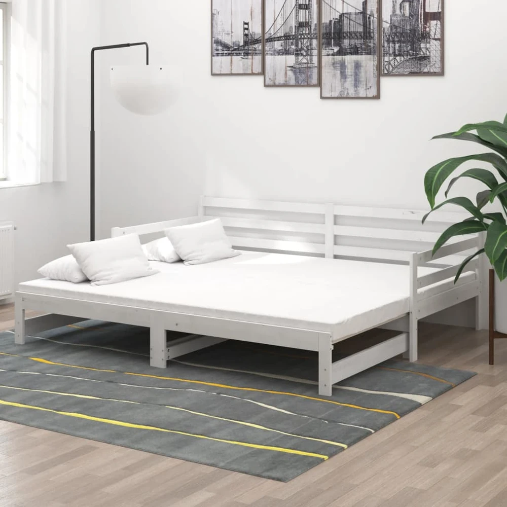 Ištraukiama lova, balta, 2x(90x200)cm, pušies medienos masyvas