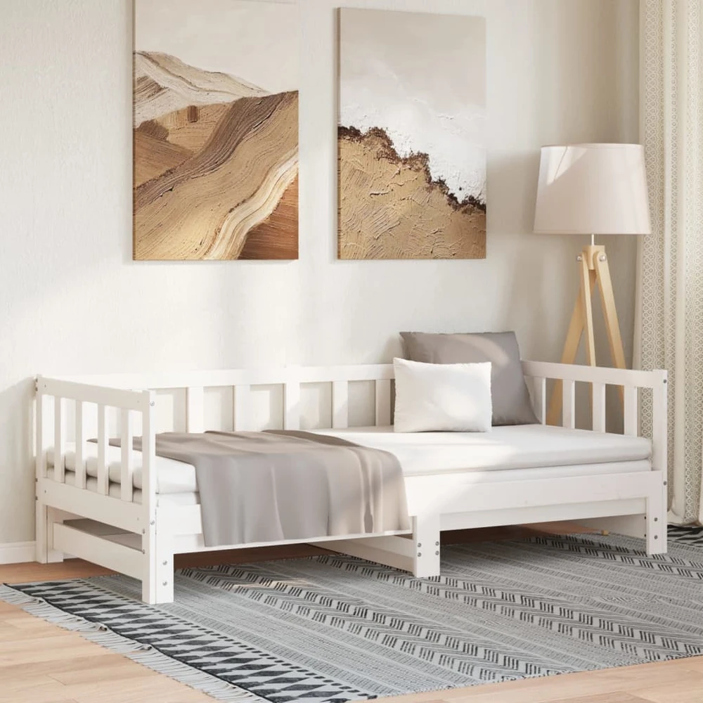 Ištraukiama lova, balta, 2x(90x200)cm, pušies medienos masyvas