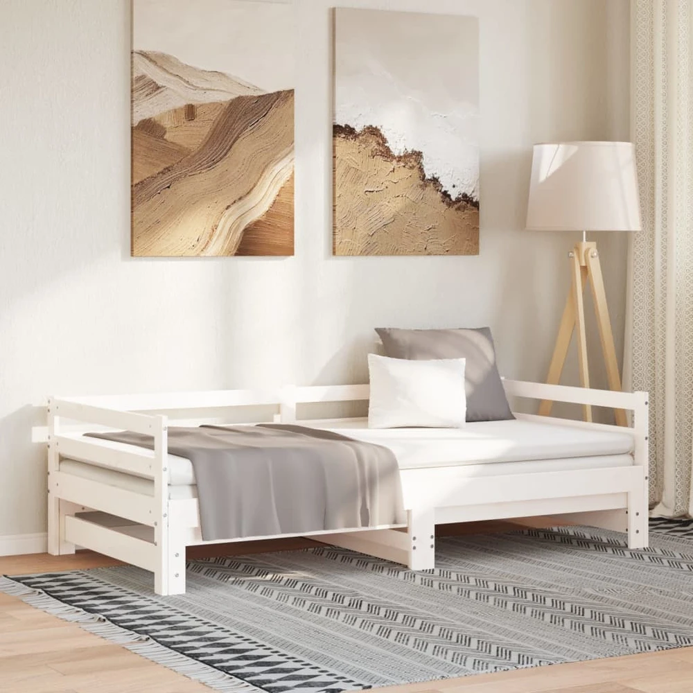 Ištraukiama lova, balta, 2x(90x190)cm, pušies medienos masyvas