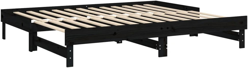 Ištraukiama lova, juoda, 2x(100x200)cm, pušies medienos masyvas