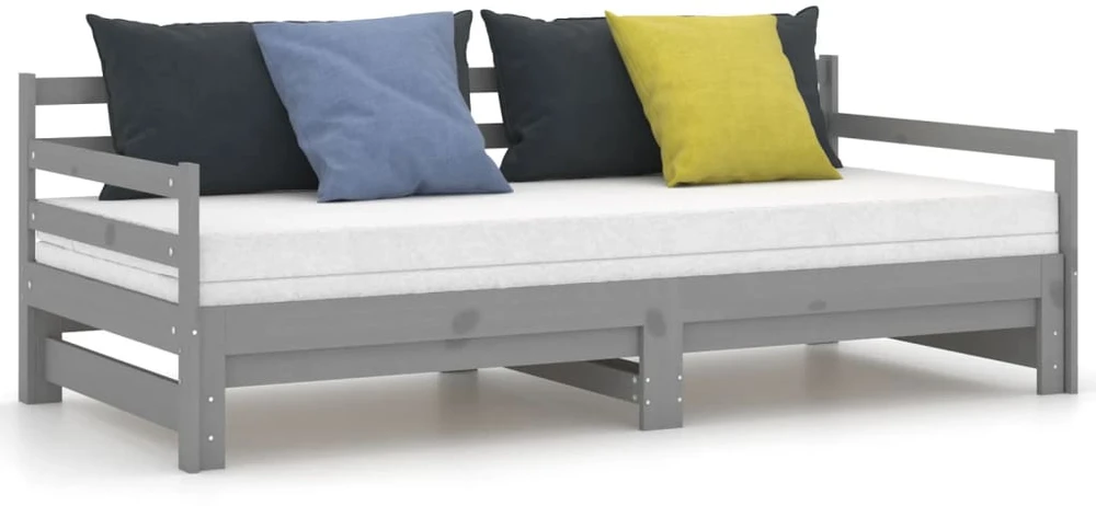 Ištraukiama lova, pilka, 2x(90x200)cm, pušies medienos masyvas