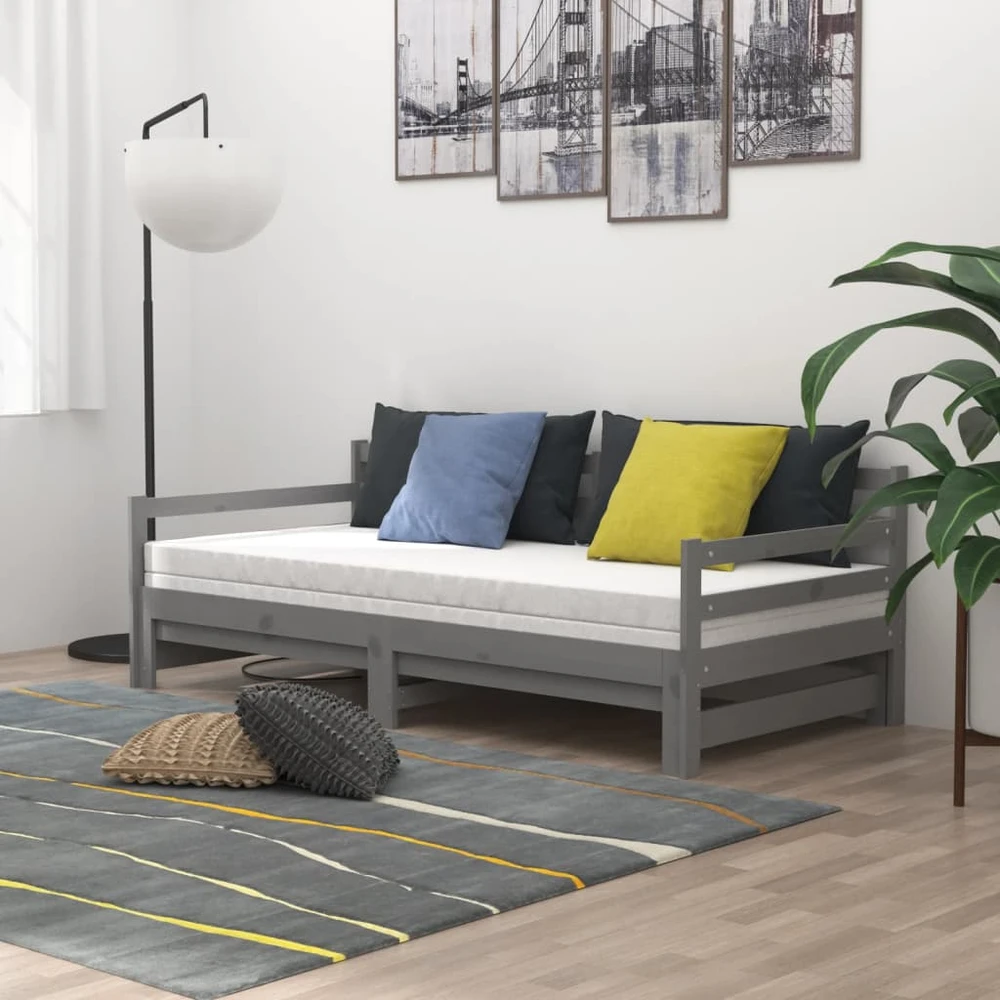 Ištraukiama lova, pilka, 2x(90x200)cm, pušies medienos masyvas