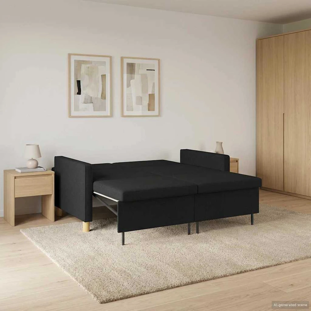 Ištraukiama sofa-lova Juoda Audinys
