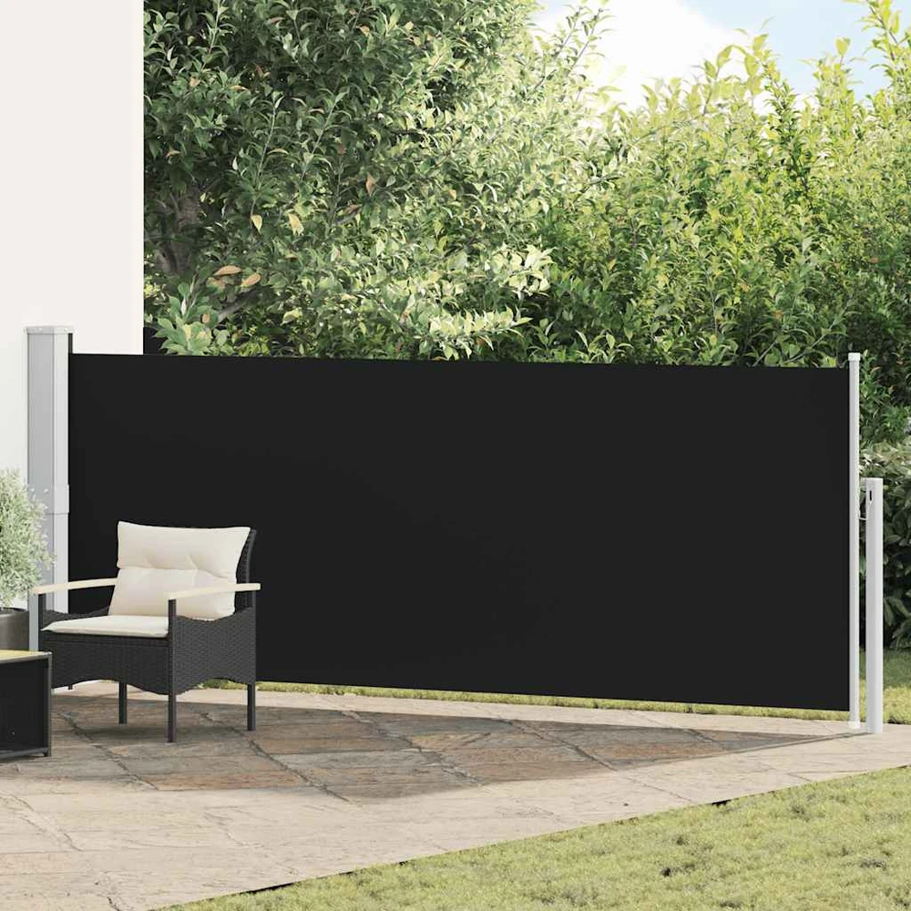 Ištraukiama šoninė kiemo pertvara, juodos spalvos, 140x500cm